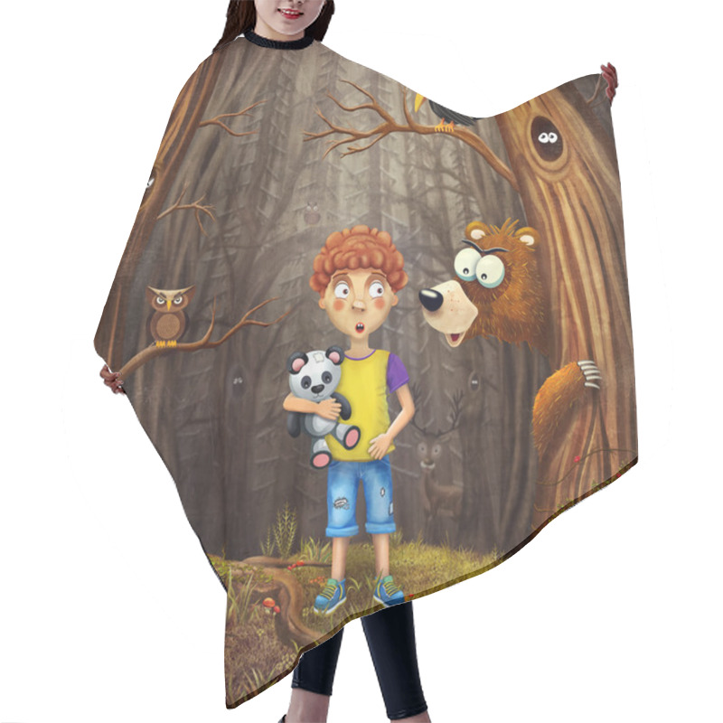 Personality  Little Boy With The Animals In The Wood Hair Cutting Cape