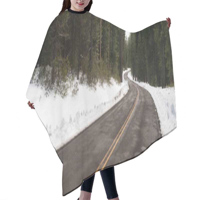 Personality  The Road Is Clear Passing Snow Covered National Forest Land Thru The Oregon Cascade Range Hair Cutting Cape