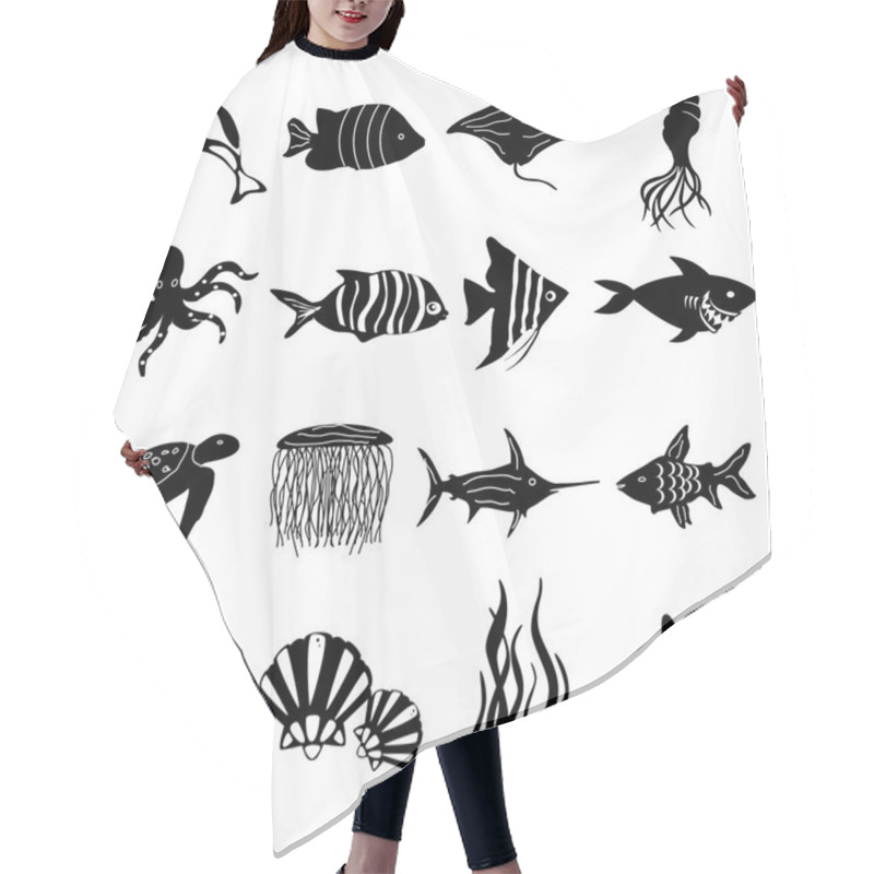 Personality  Sea Creatures Icons Set Hair Cutting Cape