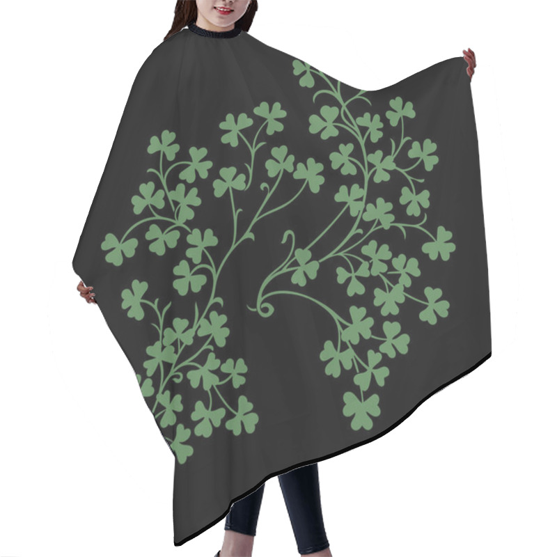 Personality  Vintage Design With Clover Leaves And Stems Hand Drawn In Irish Celtic Ethnic Style, Isolated On Black, Vector Illustration Hair Cutting Cape