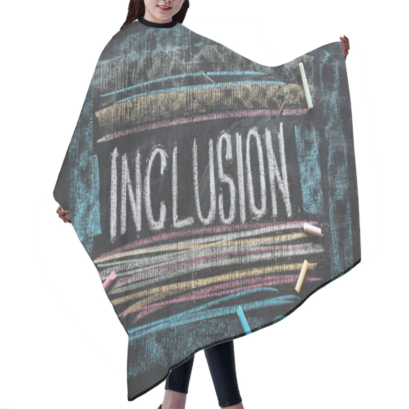 Personality  Word Inclusion On School Blackboard Written With Chalk Hair Cutting Cape