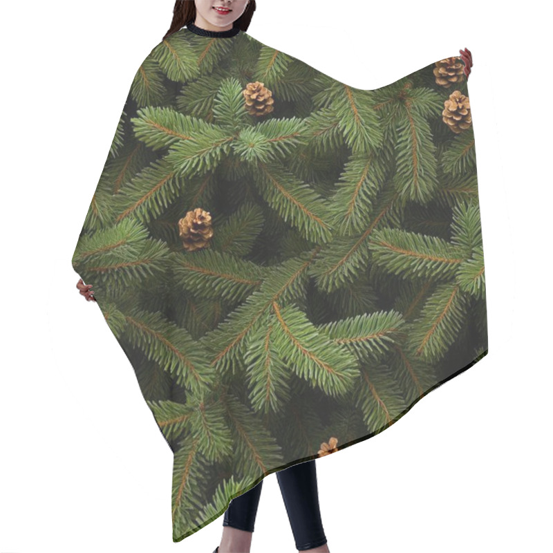 Personality  Lush Green Pine Tree Branches With Natural Pine Cones Accentuating The Texture. Hair Cutting Cape