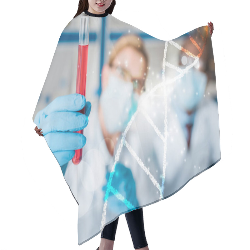 Personality  Selective Focus Of Multicultural Biologists Looking At Test Tube With Dna Illustration Hair Cutting Cape