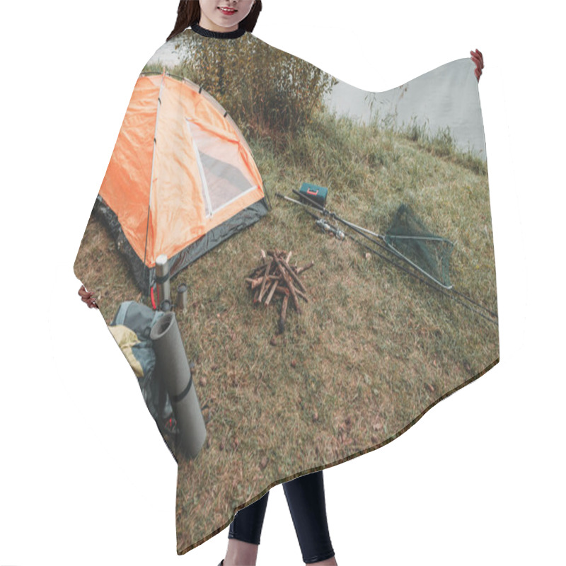 Personality  Tent On Countryside With Lake Hair Cutting Cape