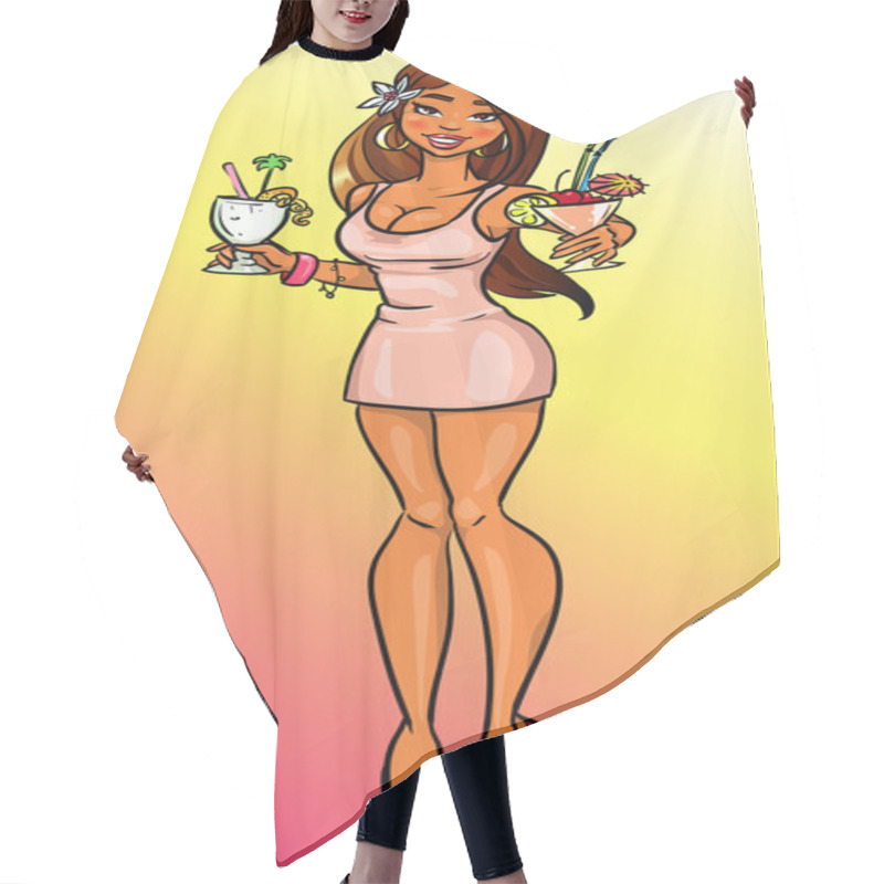 Personality  Sexy Girl With Two Cocktails, Party Invitation Hair Cutting Cape