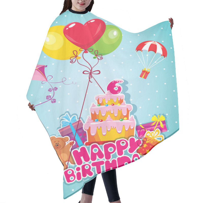 Personality  Baby Birthday Card With Teddy Bear, Balloons, Big Cake And Gift  Hair Cutting Cape