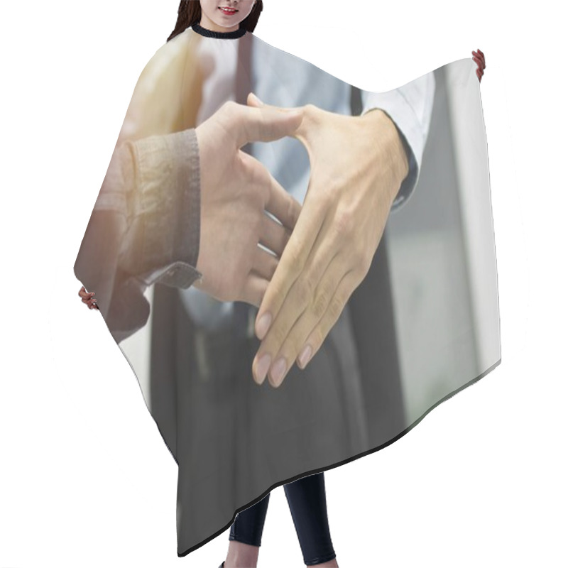 Personality  Greeting And Agreement Of The Hands Of Business People Hair Cutting Cape