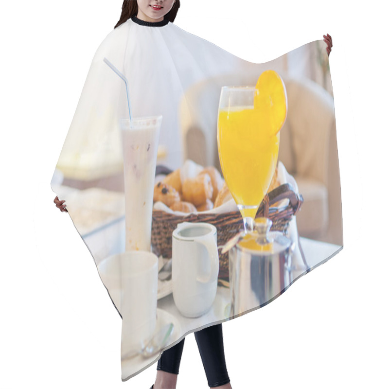 Personality  Full Continental Breakfast Served In Bed Ready To Take Hair Cutting Cape