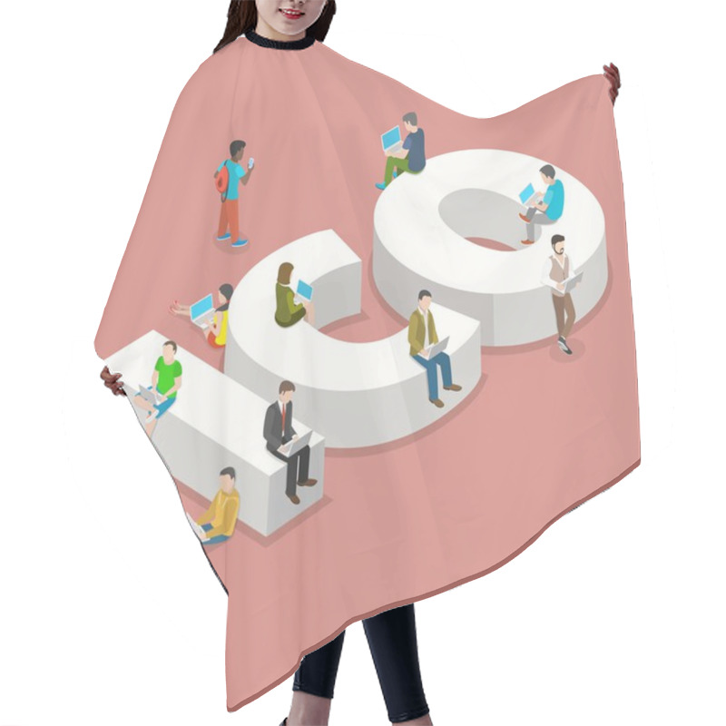 Personality  Initial Coin Offering Flat Isometric Vector. Hair Cutting Cape