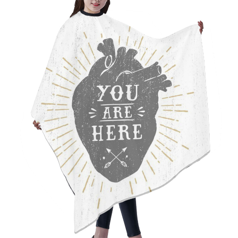 Personality  Romantic Poster With Human Heart And Lettering. Hair Cutting Cape