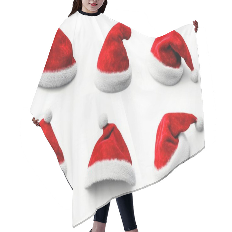 Personality  Various Styles Of Red Santa Hats With White Fur Trim, Perfect For Holiday Cheer. Hair Cutting Cape