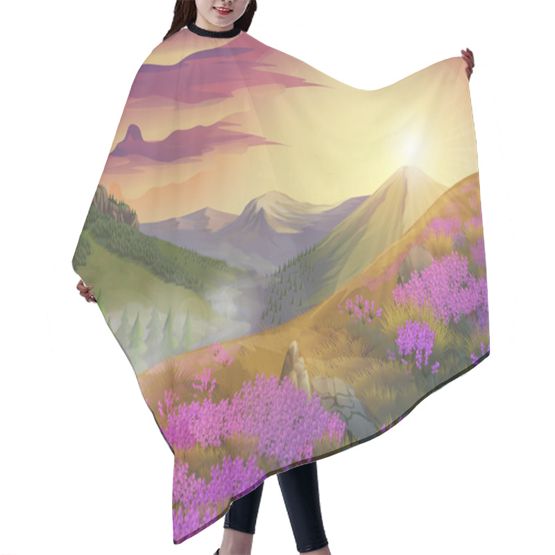 Personality  Lavender, Summer Evening Landscape, Vector Background Hair Cutting Cape