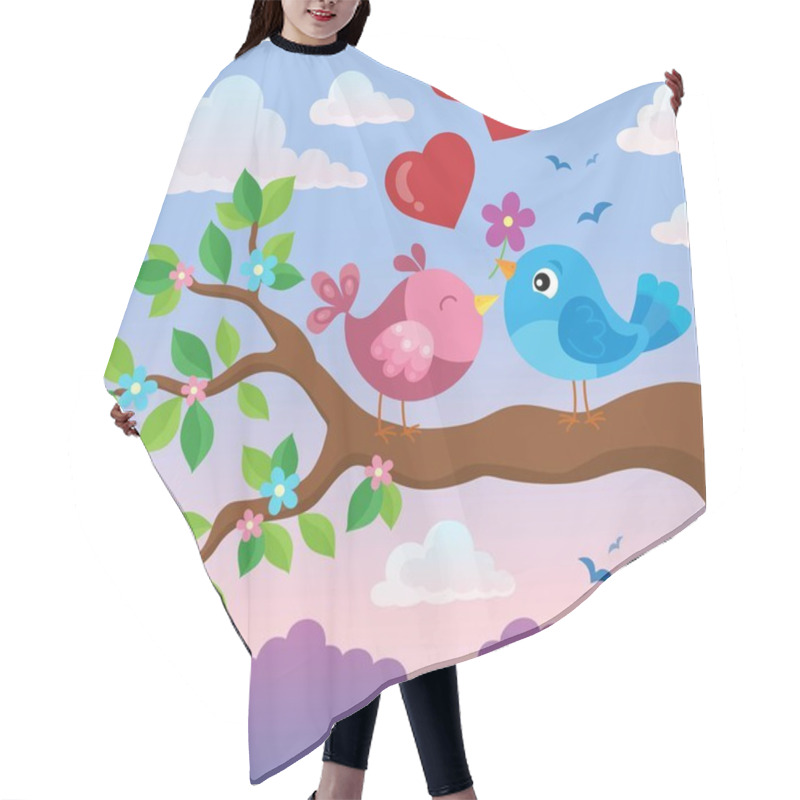 Personality  Valentine Birds On Branch Theme 2 Hair Cutting Cape