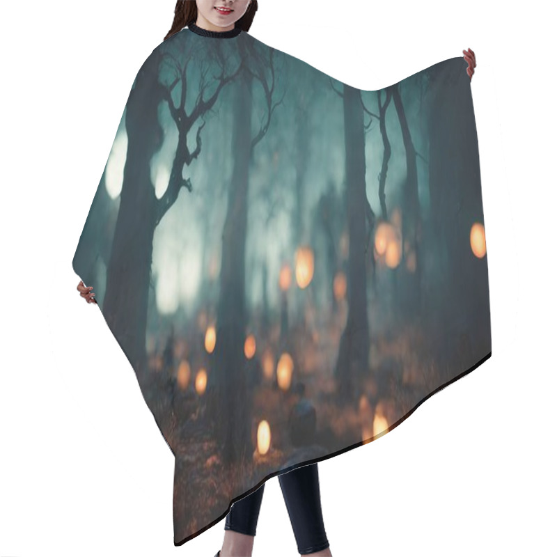 Personality  Realistic Haunted Forest Creepy Landscape At Night. Fantasy Halloween Forest Background. Surreal Mysterious Atmospheric Woods Design Backdrop. Digital Art. Hair Cutting Cape