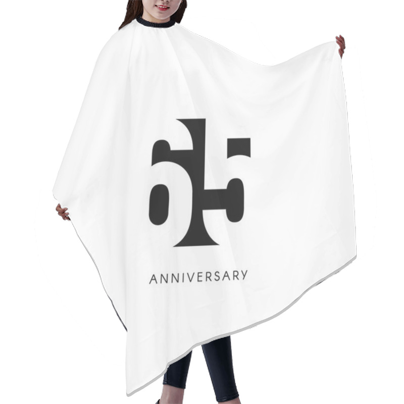 Personality  Sixty Five Anniversary, Minimalistic Logo. Sixty-fifth Years, 65th Jubilee, Greeting Card. Birthday Invitation. 65 Year Sign. Black Negative Space Vector Illustration On White Background. Hair Cutting Cape