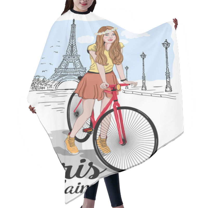 Personality  Poster With Girl On Bike And Eiffel Tower Hair Cutting Cape