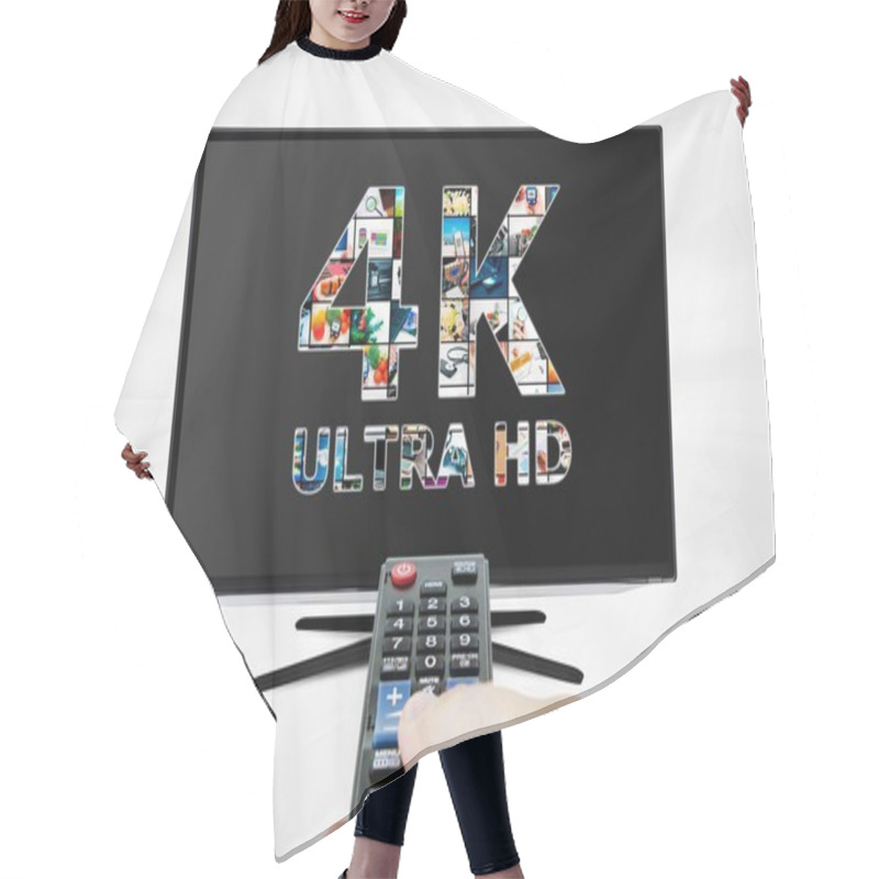 Personality  TV Ultra HD. 4K Television Resolution Technology Hair Cutting Cape