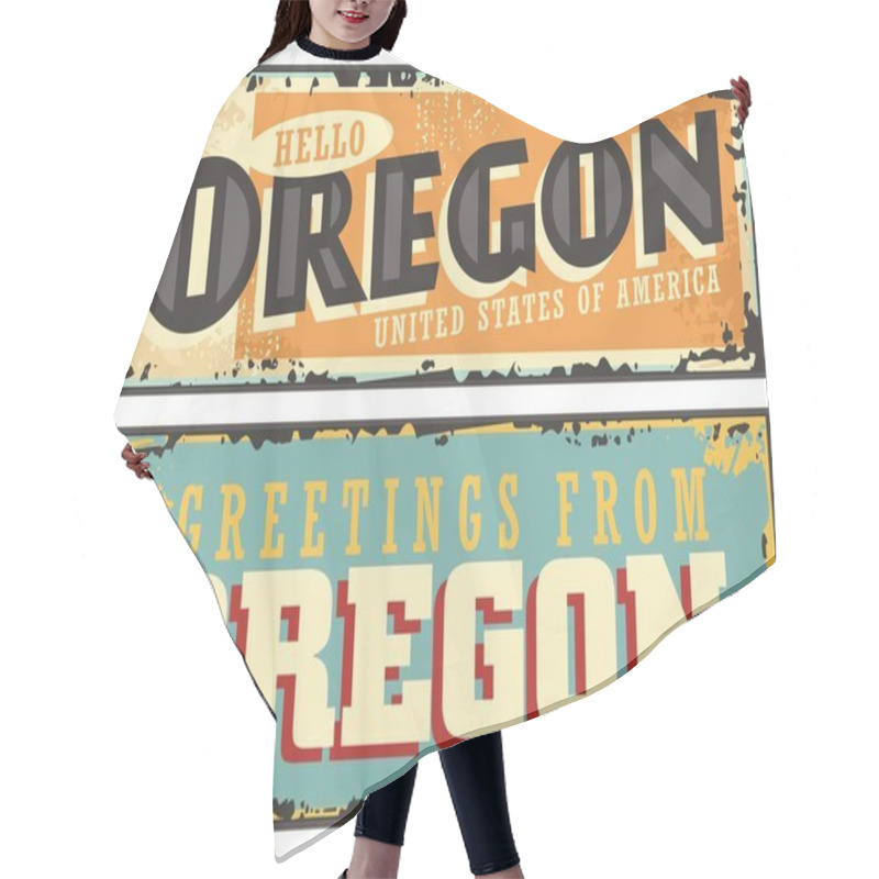 Personality  Oregon USA Retro Sign On Old Rusty Background. Road Sign Greetings From Oregon. Vintage Vector Template Americana Collectible Plates And Signs. Hair Cutting Cape