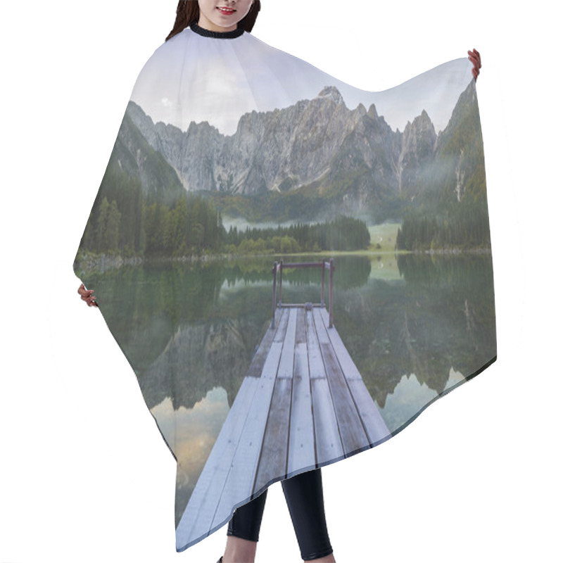 Personality  Wooden Bridge Over A Mountain Lake Hair Cutting Cape