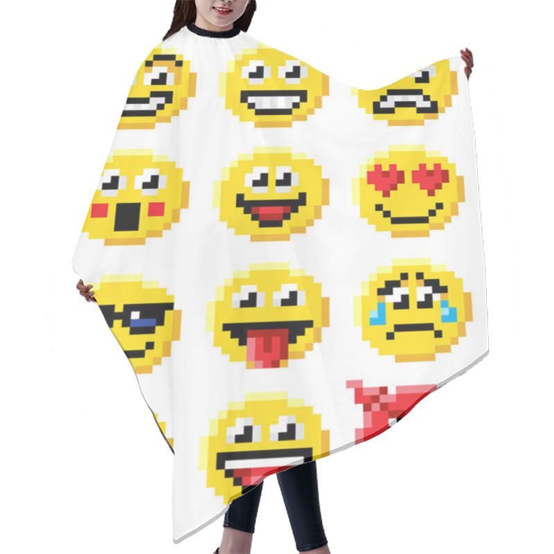 Personality  Pixel Art Emoji Emoticon Set Hair Cutting Cape