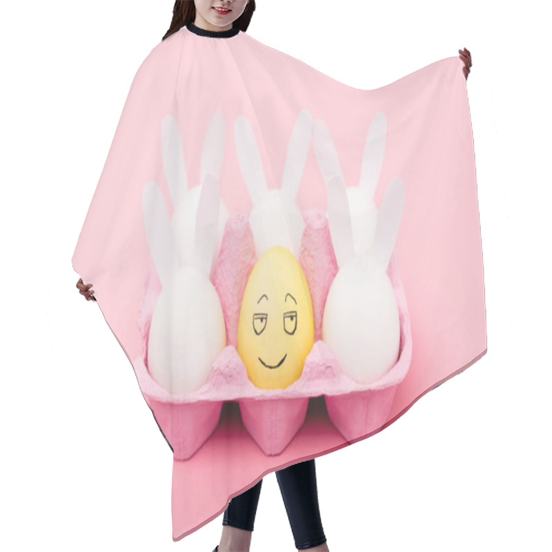 Personality  Decorative Rabbits And Yellow Egg With Smiling Facial Expression On Pink, Easter Concept Hair Cutting Cape