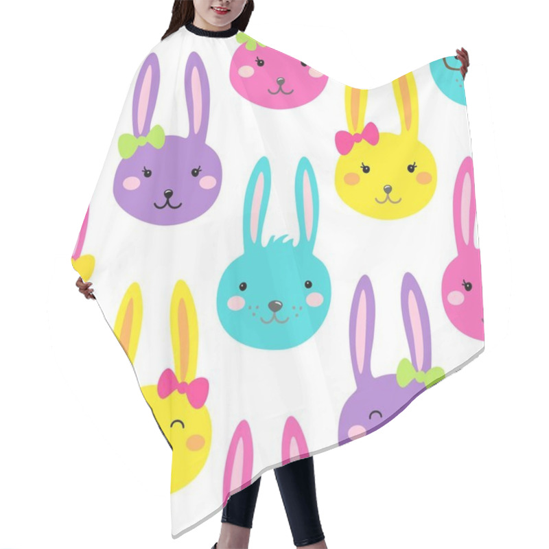 Personality  Cute Bright Easter Seamless Pattern Design With Funny Cartoon Characters Of Bunnies Hair Cutting Cape