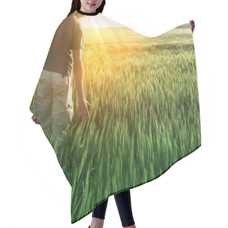 Personality  Man in wheat field and sunlight hair cutting cape