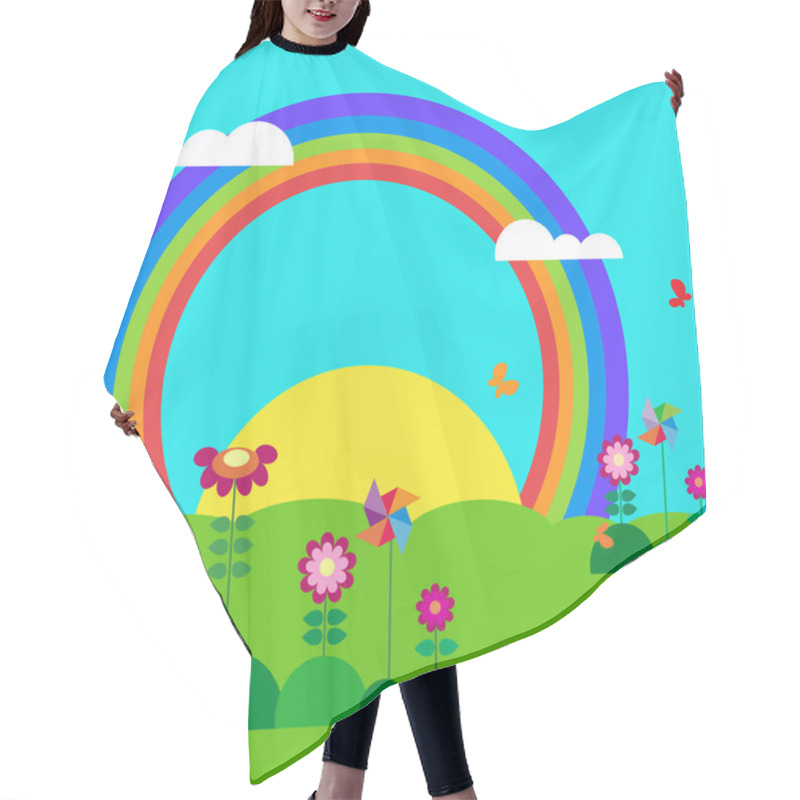 Personality  Garden With Butterfly, Rainbow And Flowers Hair Cutting Cape