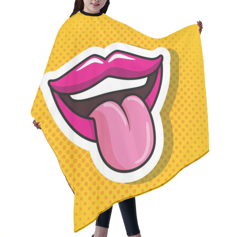 Personality  Sexy Mouth With Tongue Out In Background Yellow Pop Art Style Icon Hair Cutting Cape