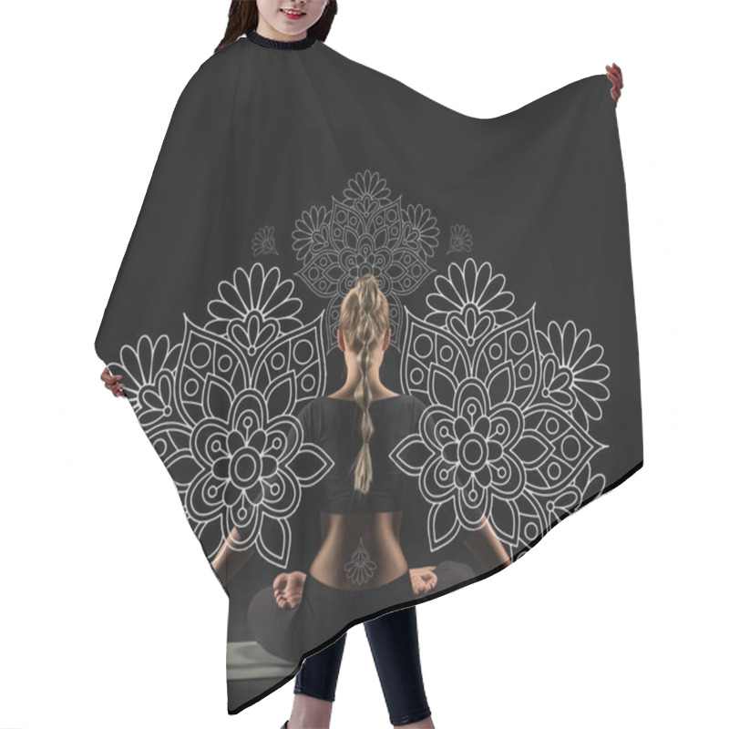 Personality  Woman Sitting In Lotus Position Hair Cutting Cape