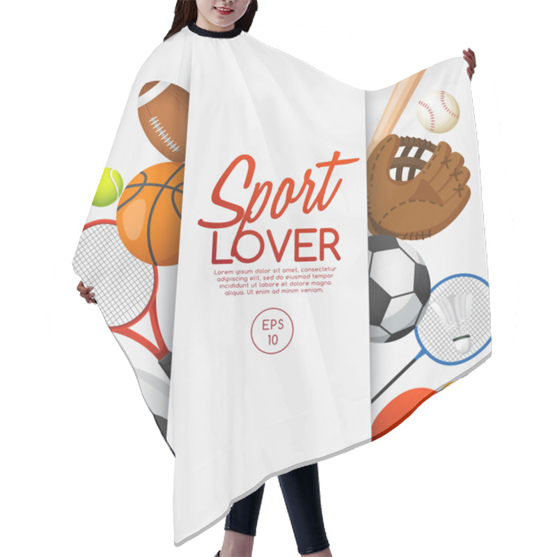 Personality  Sport Lover Template With Sport Equipment  Hair Cutting Cape