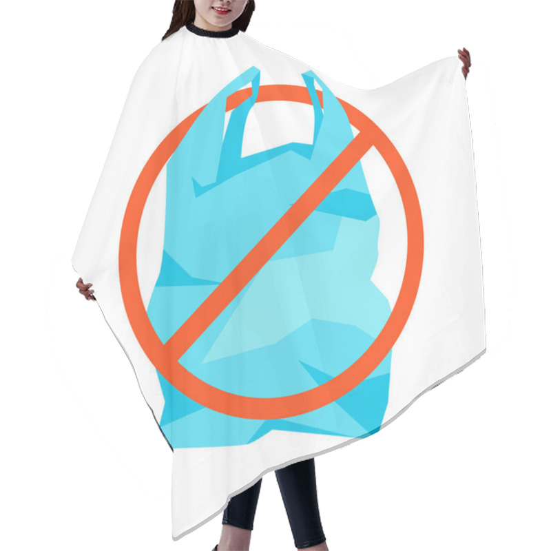 Personality  Blue Plastic Bag Inside Red Stop Sign Isolated On White Background. Recycling Ecological Design Concept. Stock Vector Illustration Can Be Used For Save The Earth Poster, Stop Global Warming Promotion Hair Cutting Cape