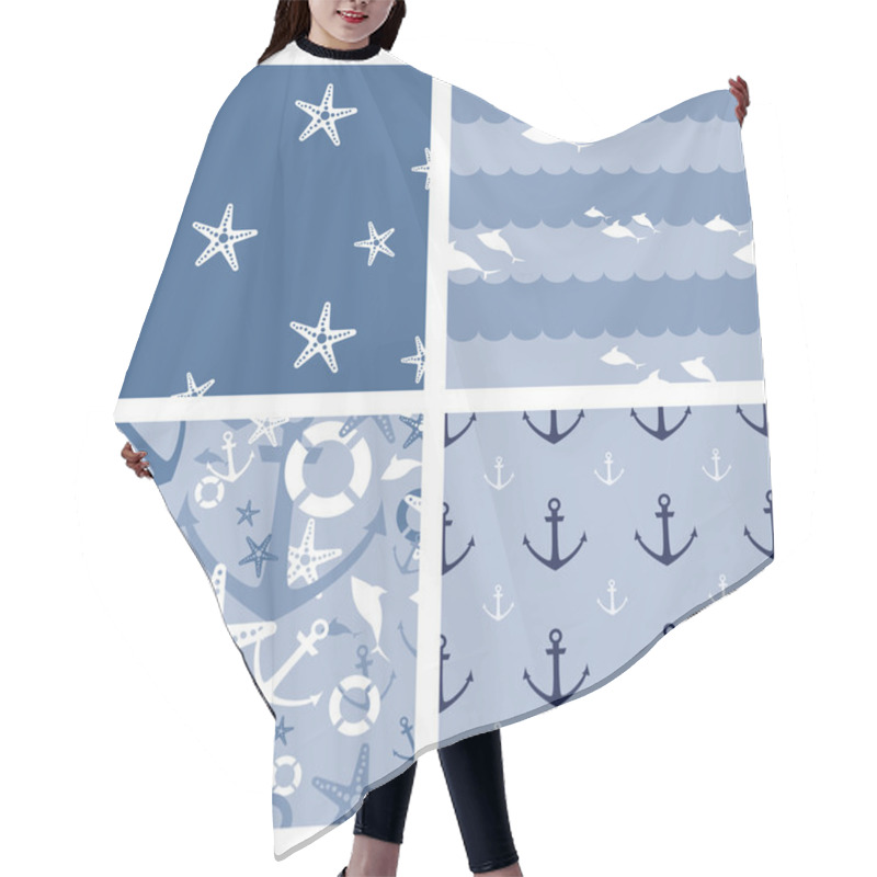 Personality  Set Of 4 Marine Themed Seamless Vector Patterns Hair Cutting Cape