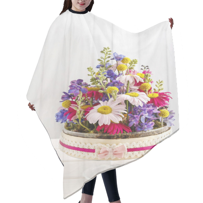 Personality  Table Floral Arrangement With Gerbera Flowers Hair Cutting Cape