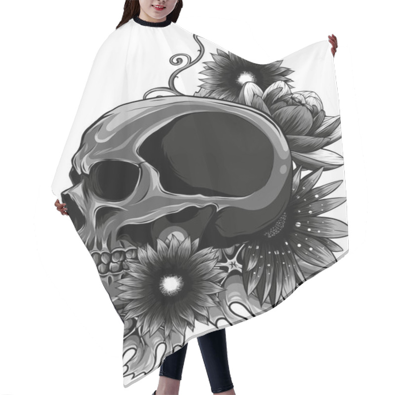 Personality  Illustration Of Skull With Flower Ornament Hair Cutting Cape