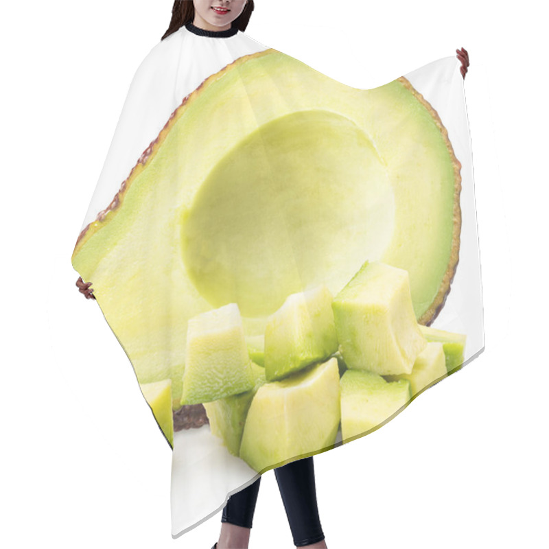 Personality  Cuts Of Avocado Fruit Isolated On White Background.  Hair Cutting Cape