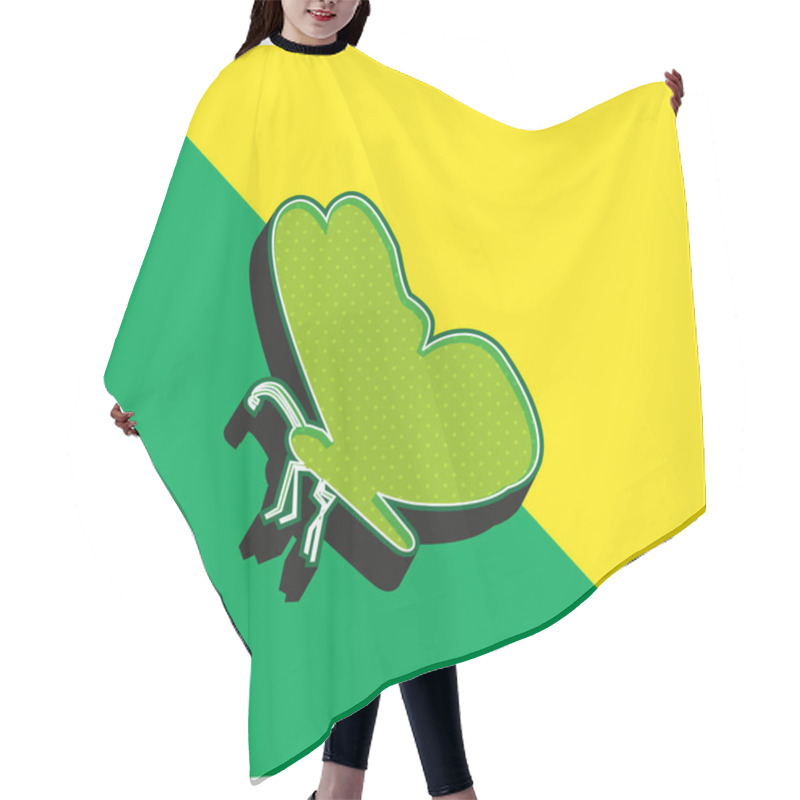 Personality  Black Butterfly Shape From Side View Green And Yellow Modern 3d Vector Icon Logo Hair Cutting Cape