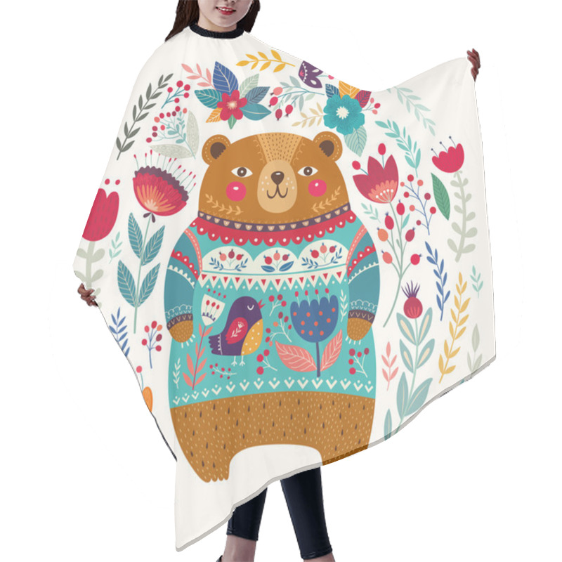 Personality  Floral Pattern With Adorable Bear Hair Cutting Cape