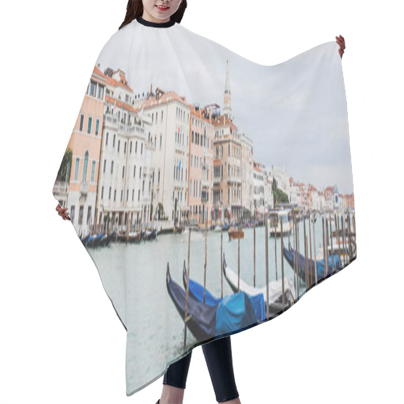 Personality  Panoramic Shot Of Canal With Gondolas And Ancient Buildings In Venice, Italy  Hair Cutting Cape