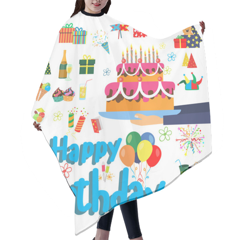 Personality  Set Of Vector Birthday Party Elements.  Designer Collection Hair Cutting Cape