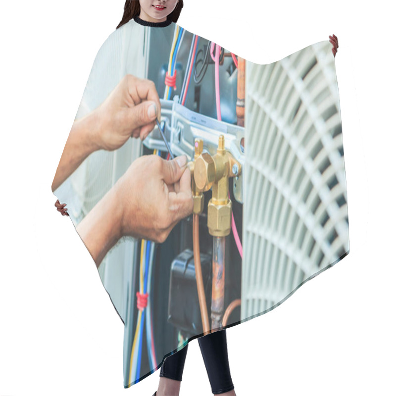 Personality  Technician Preparing To Install Air Conditioner Hair Cutting Cape