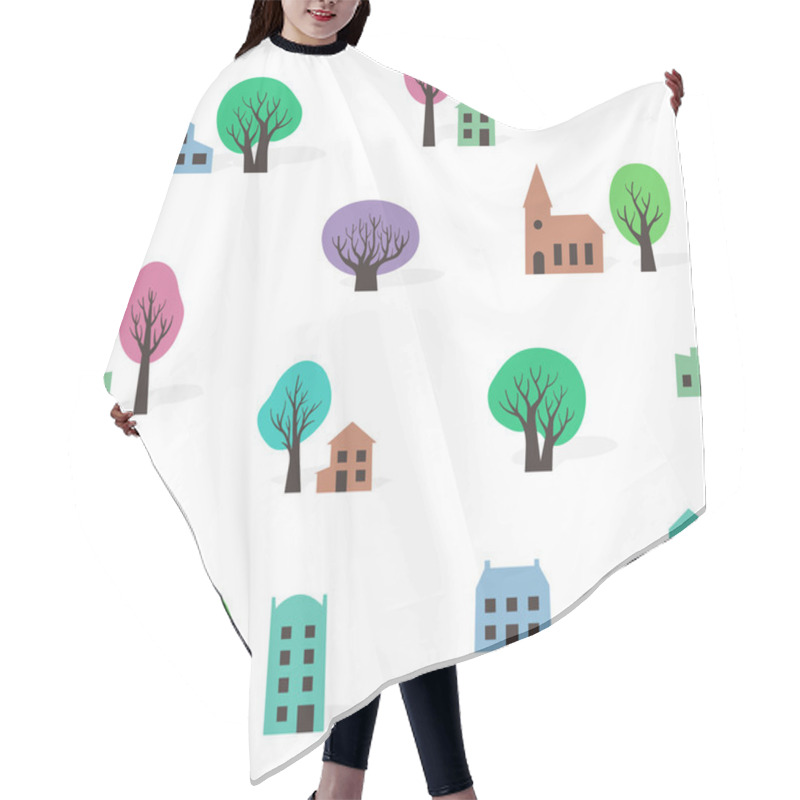 Personality  Seamless Pattern Of Trees And Buildings In Spring Hair Cutting Cape