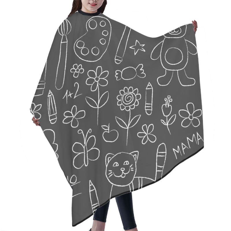 Personality  Kindergarten Doodle Pictures On Blackboard Hair Cutting Cape