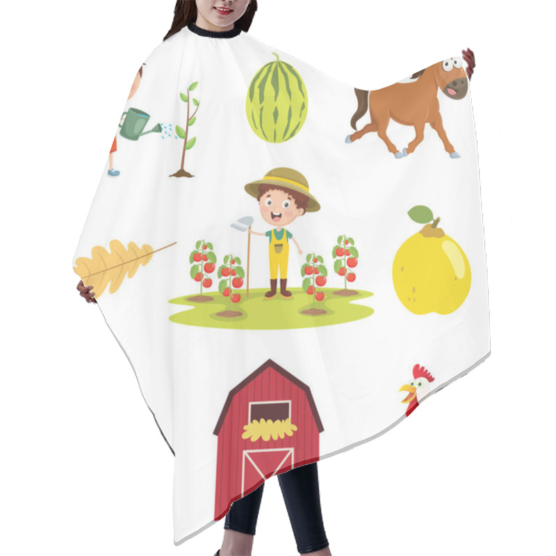 Personality  Vector Illustration Of Farm Things Hair Cutting Cape