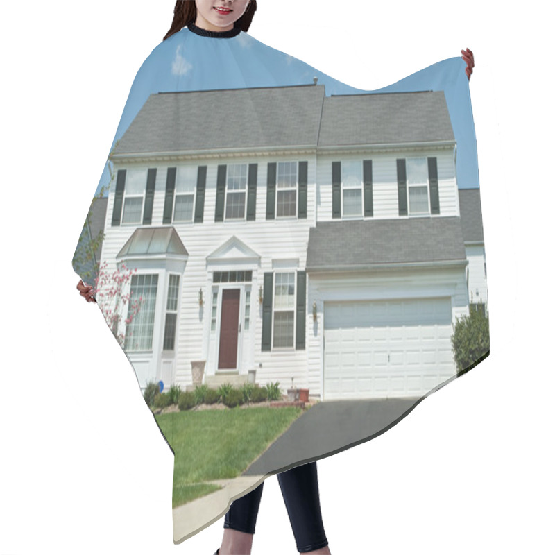 Personality  Front View Vinyl Siding Single Family House Home, Suburban Maryl Hair Cutting Cape