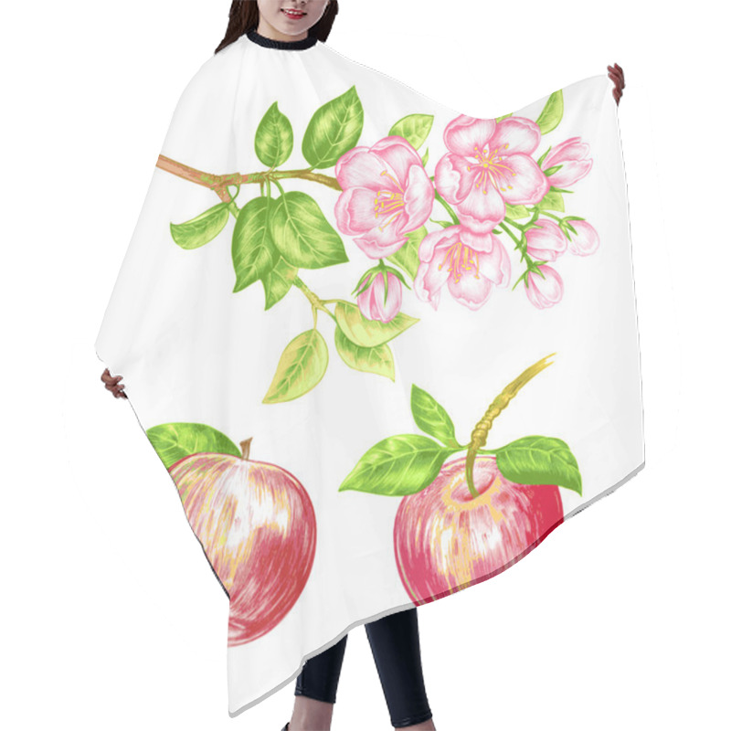 Personality  Vector Seamless Pattern With Apple Blossom. Hair Cutting Cape