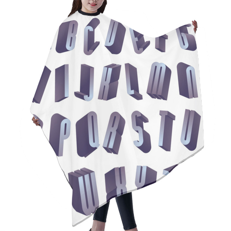 Personality  3d Font, Monochrome Dimensional Alphabet. Hair Cutting Cape