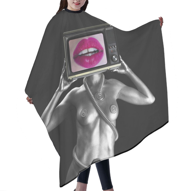 Personality  Tv Head Lips Robotic Woman Dancer Hair Cutting Cape