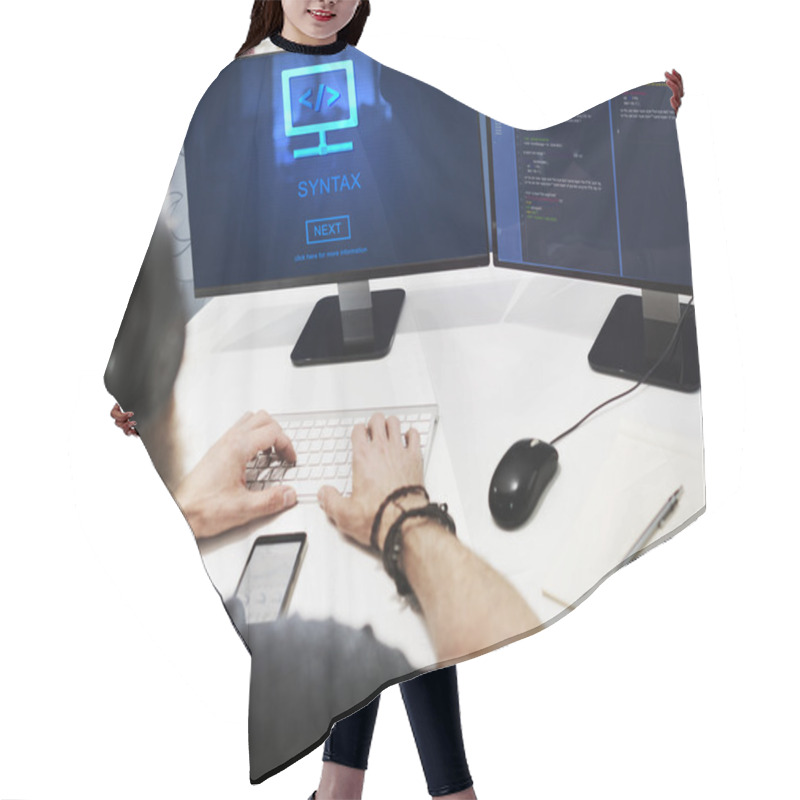 Personality  Man Working On Computer Hair Cutting Cape