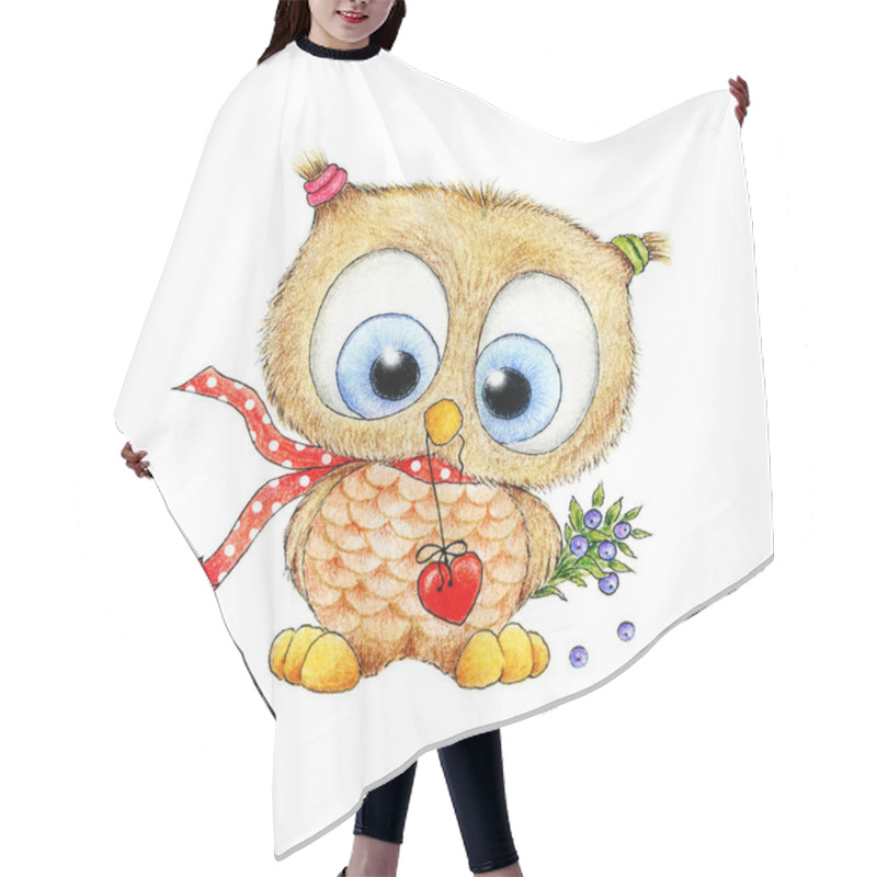 Personality  Cute Owl With Heart And A Branch Of Berries Hair Cutting Cape